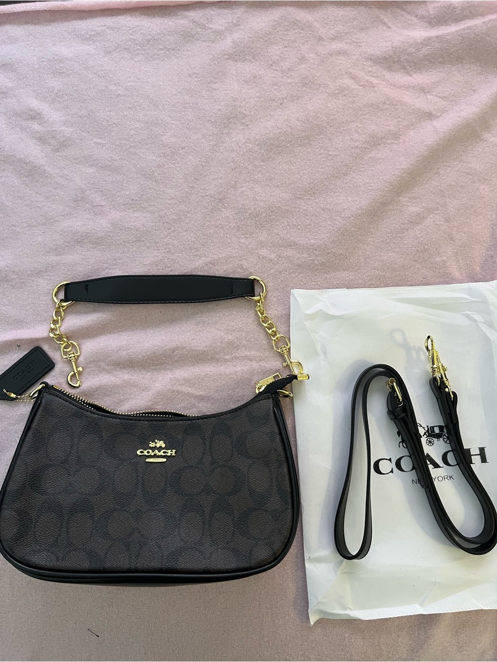 Coach Black Signature Canvas Crossbody with Gold Hardware